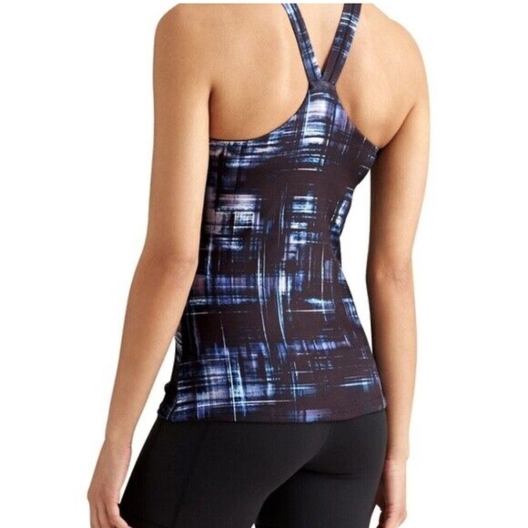 Athleta Blue Plaid Optimism Tank with Built in Bra - Picture 2 of 9